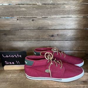 Mens Lacoste Red Mid Top Canvas Casual Shoes‎ Sneakers Size 12 M GUC
